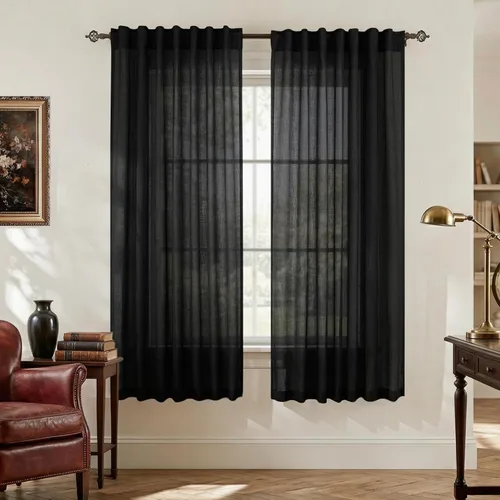 Miniatura 71 de Cortinas de lino azul claro de 90 pulgadas de largo para sala de estar, dormitorio de niñas, guardería, decoración acogedora de verano, bolsillo