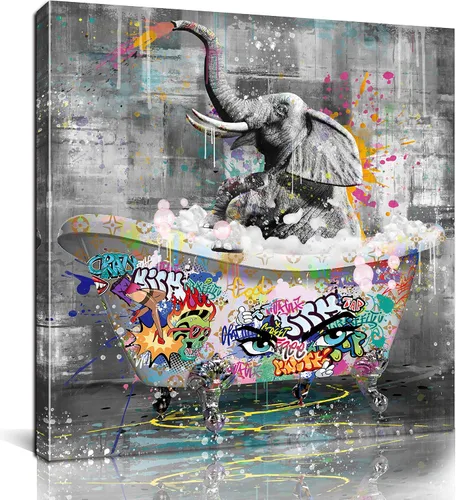 Miniatura 15 de Kepgonegu Arte de pared de baño, divertido gorila en la bañera, graffiti, arte de pared en blanco y negro, listo para colgar, tamaño 30 pulgadas