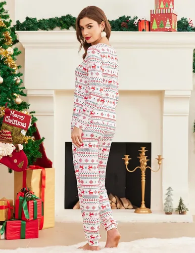 Miniatura 41 de Ekouaer Conjunto de pijama de manga larga para mujer, ropa de dormir suave con cuello redondo y bolsillos
