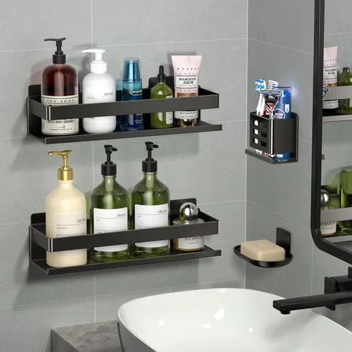 Miniatura 2 de Organizador de Ducha Paquete de 2 - Estante de Ducha para Baño a Prueba de Óxido de Aluminio Instalación Adhesiva Sin Perforación Requerida