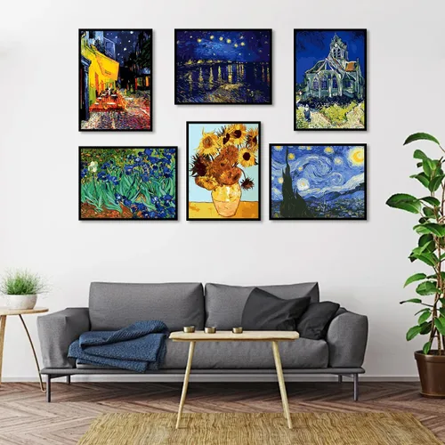 Miniatura 3 de VeGuude Pintura por números para adultos y niños principiantes, paquete de 6 kits de pintura por números de «La noche estrellada» de Van Gogh
