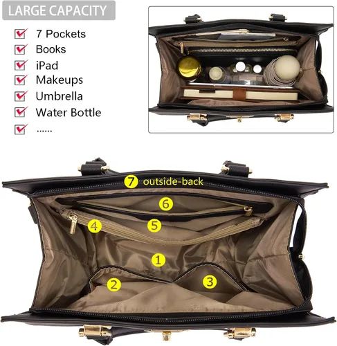Miniatura 6 de Conjunto de bolso para mujer, bolso de mano, bolso de hombro, asa superior, bolsa de trabajo, bolsa cruzada a juego, 2 piezas