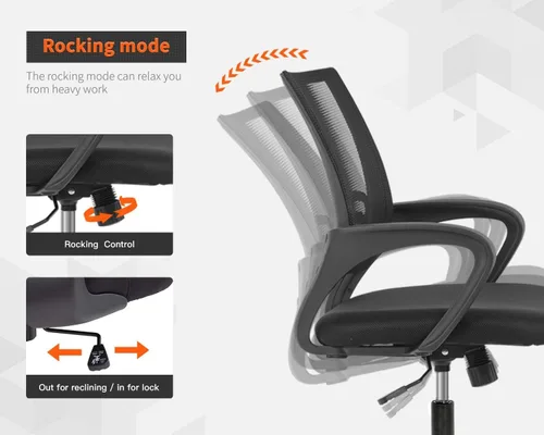 Miniatura 4 de Silla de oficina en casa, silla ergonómica de escritorio con respaldo medio, silla de computadora de malla, soporte lumbar, cómoda, ejecutiva