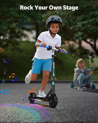 Miniatura 4 de Gyroor H30 Max Scooter eléctrico para niños, pantalla LED, potente motor de 150 W, sistema de freno doble, altura y velocidad ajustables, los Azul