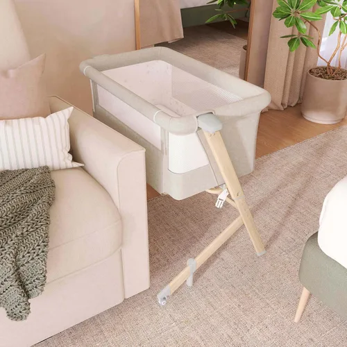 Miniatura 7 de Evolur Moisés estelar y cama de noche, fácil de plegar y transportar, ligero y portátil, altura ajustable, almohadilla de colchón incluida, beige