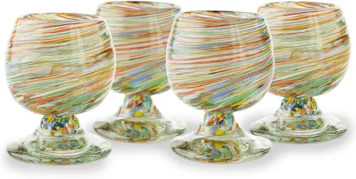 Miniatura 10 de Auténticos vasos de chupito soplados a mano de tequila mexicano - Juego de 4-2 onzas - Mini snifters de vidrio - Base pesada - Coñac (Confeti)