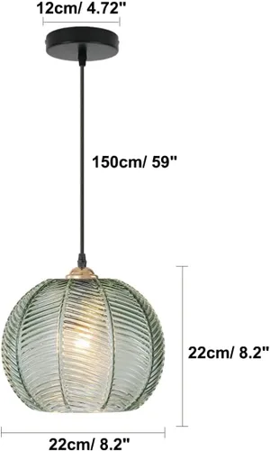 Miniatura 5 de Green Hand Blown Glass Globe Pendant Lights Mid Century Modern Ceiling Hanging Light Fixtures 8.2“ Farmhouse Striped Gold Chandelier for Kitchen