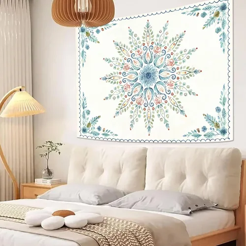 Miniatura 2 de Accnicc Tapiz bohemio con mandala floral para dormitorio, tapiz de pared con flores bohemias, pequeño, acuarela, azul, blanco, hippie, indio