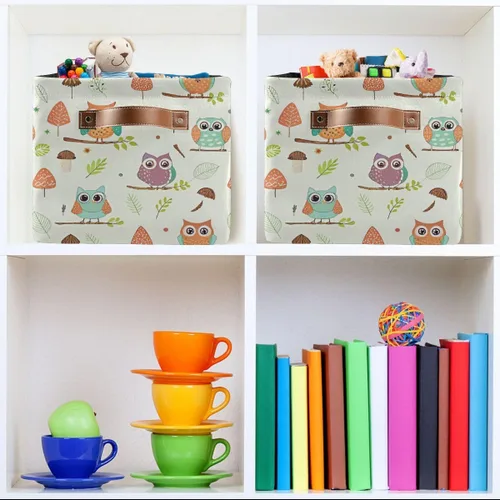 Miniatura 7 de Cesta de almacenamiento de búhos, cesta organizadora de almacenamiento, caja de almacenamiento rectangular plegable con asas para oficina en casa
