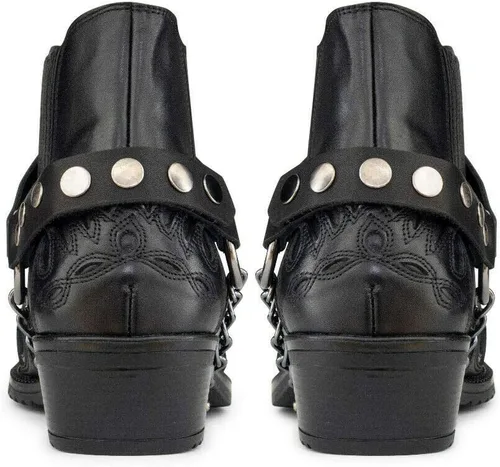 Miniatura 4 de Botines vaqueros de cuero con diseño de cocodrilo para hombre con tacones cubanos y cadena de metal