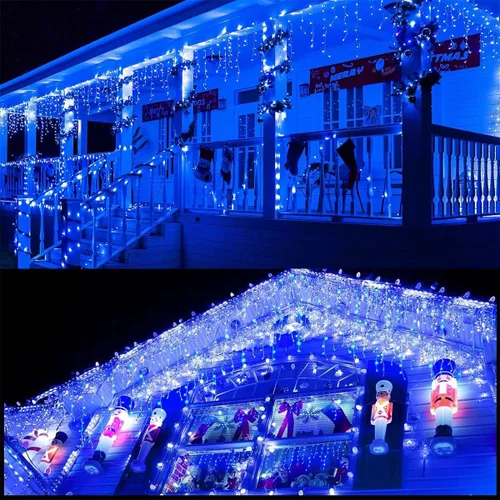 Miniatura 2 de Luces solares de Navidad de 320 LED, luces de cortina impermeables para decoraciones navideñas al aire libre, 29.5 pies, 60 gotas, 8 modos, luces