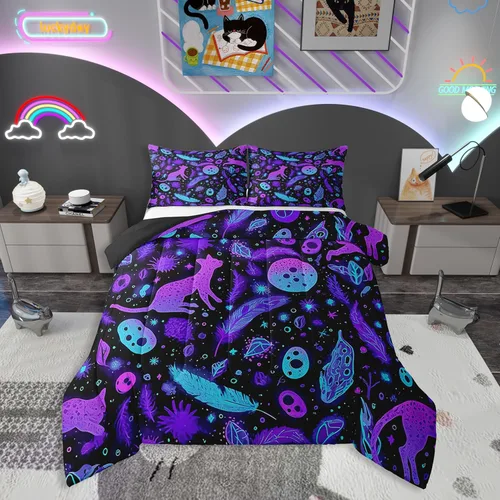 Miniatura 12 de Erosebridal Juego de edredón para niños, tamaño individual para niños y niñas, ropa de cama de dinosaurio degradado, decoración de dormitorio