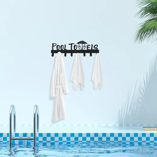 Miniatura 4 de IBosins Toallero de piscina con 8 ganchos, toallero montado en la pared para exteriores o baño, colgador de toallas para colgar albornoces, toallas