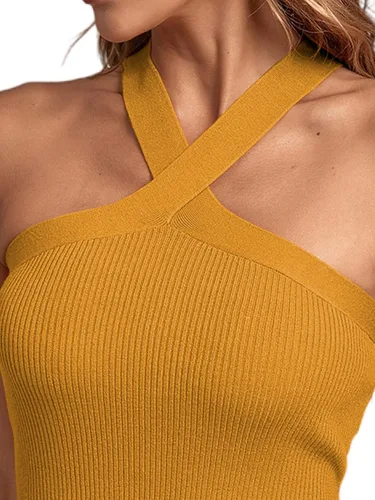 Miniatura 4 de Umenlele Camiseta corta sin mangas con cuello halter cruzado para mujer