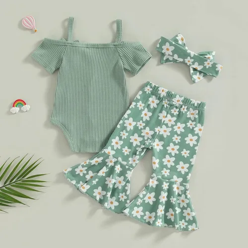 Miniatura 60 de Sejardin Ropa de verano para bebé y niña, recién nacida, manga corta, con letras, mameluco elástico con diadema