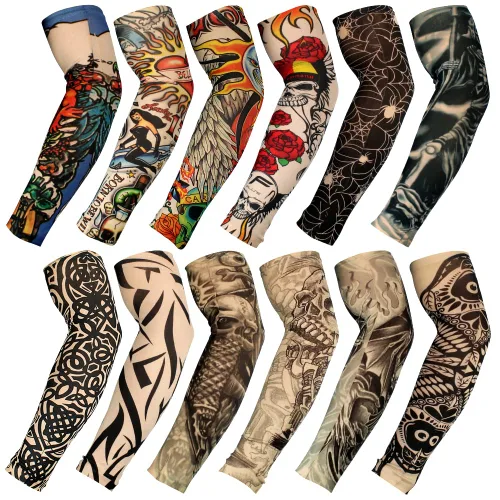 Juego de 12 mangas temporales para tatuaje, para hombres y mujeres, Multicolor-C