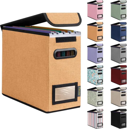 Miniatura 18 de Caja organizadora de archivos Baleine con tapa, organizador de carpetas de archivos plegable con deslizador de plástico, caja de carpetas