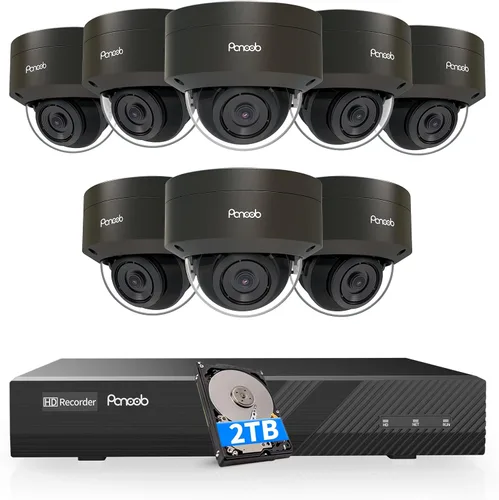 Sistema de cámara de seguridad PoE, 8 unidades de 5MP con cable IP IK10 Cámara domo PoE a prueba de vandalismo, detección humana AI, acceso remoto,