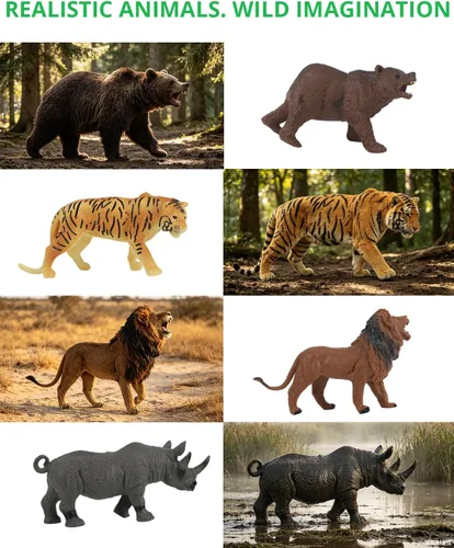 Miniatura 4 de Tudoccy Juguetes de figuras de animales de safari, 23 piezas de juguetes de plástico realistas de animales salvajes de zoológico, selva africana