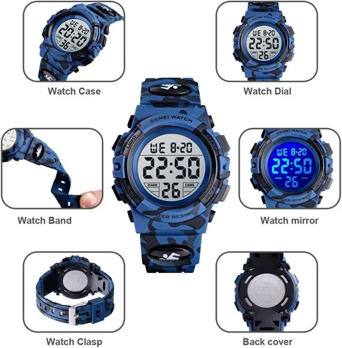 Miniatura 2 de FIZILI Reloj digital deportivo impermeable para niños, reloj despertador de 1224 H, cronómetro, calendario de 3 a 15 años, reloj de pulsera