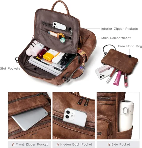 Miniatura 4 de Mochila de cuero Shrrie para mujer, bolso de diseñador de moda para mujer, mochila de viaje convertible, bolso de hombro con muñequera, Mochilas