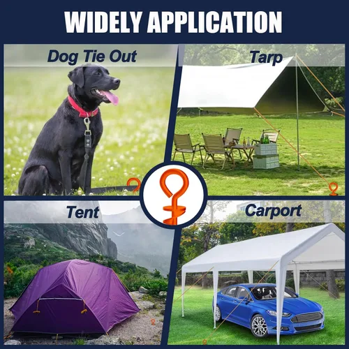 Miniatura 7 de Eurmax USA Estacas para tienda de campaña con forma de sacacorchos para perros, estacas de acero para cama elástica con varilla de hierro, Naranja