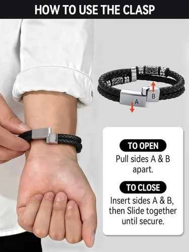 Miniatura 7 de FaithHeart Pulsera vikinga para hombre, pulsera de cuero trenzado de doble fila con cierre de acero inoxidable, brújula vikinga, pulsera vintage