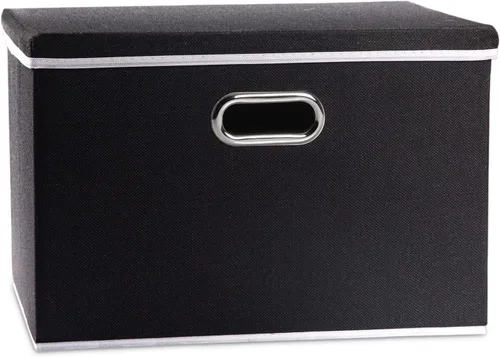 Miniatura 71 de PRANDOM Contenedor de almacenamiento plegable con tapa [1 unidad] Caja de almacenamiento decorativa de tela de lino, cesta organizadora con asas