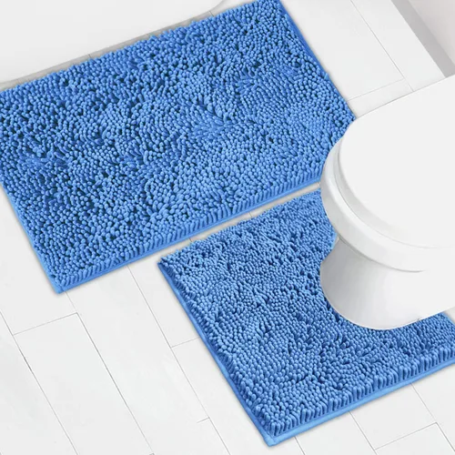 Miniatura 33 de Juego de 2 tapetes de baño de chenilla, superabsorbentes, con fuerte respaldo antideslizante de PVC, tapetes de baño para baño, peludos