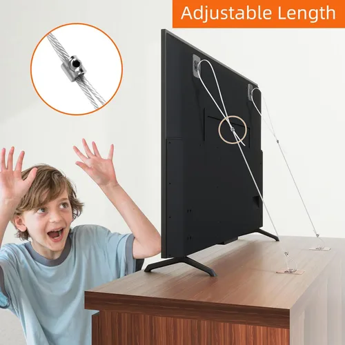 Miniatura 2 de Vinkqiado - Paquete de 6 correas de seguridad ajustables de metal de 42 pulgadas para TV, sin taladro, adhesivos antipuntas, anclajes de pared