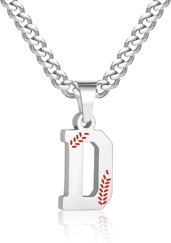 Miniatura 46 de Avotto Collar de béisbol con letra inicial de la A a la Z para niños y hombres, cadena cubana de acero inoxidable resistente que no se decolora