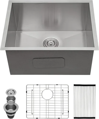 Miniatura 44 de Kichae fregadero de cocina bajo encimera de 32 pulgadas, de un solo tazón, de acero inoxidable, calibre 16, de esquina redonda, hecho a mano