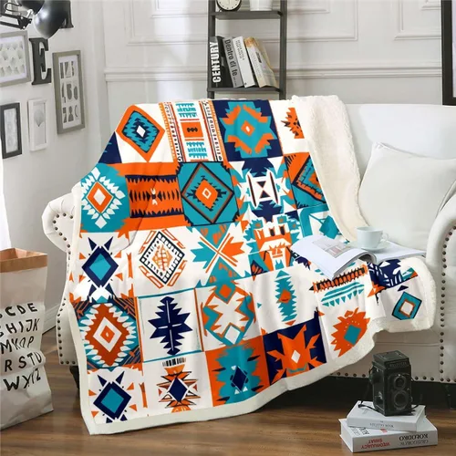 Manta Étnica del Suroeste para Sofá Throw 50"X60" Manta Throw Sherpa Boho Occidental Manta Throw de Vellón Nativo Tribal Azteca Hippie Manta Peluda