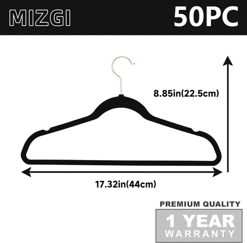 Miniatura 6 de MIZGI Perchas de Terciopelo Premium (Paquete de 50) Resistentes - Perchas de Fieltro Antideslizantes - Percha de Traje de Terciopelo Negro - Ganchos