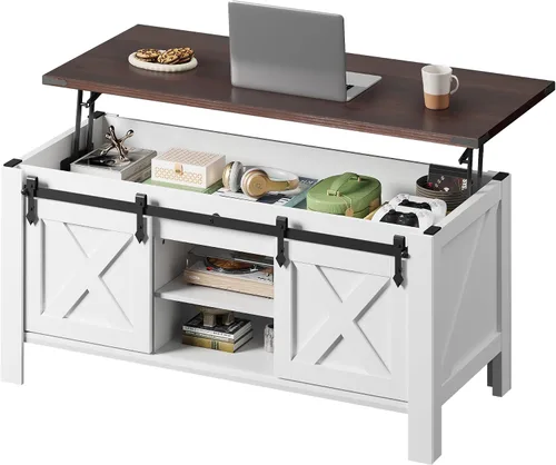 Miniatura 8 de WLIVE Mesa de Centro con Tapa Elevable, Mesa de Centro Estilo Granja de 39.4 pulgadas con Gran Compartimento de Almacenamiento Oculto, Puertas