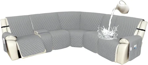 Miniatura 109 de Arfntevss Fundas de sofá modular reclinable, 100% impermeable, en forma de L, para sillón reclinable en forma de L, funda seccional lavable
