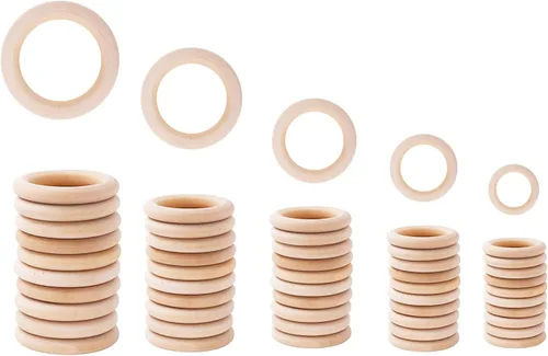 Miniatura 19 de Mandala Crafts Suministros de anillos de macramé de madera de 1.575 pulgadas, 70 círculos de madera natural sin terminar para la fabricación de joyas
