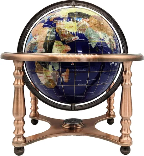 Miniatura 16 de Globo del mundo con piedras preciosas de océano azul con soporte de aleación de zinc plateado de 4 patas (8.661 in/9 pulgadas, 4 patas/azul océano)