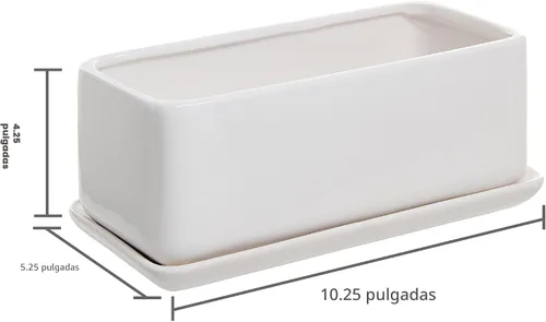 Miniatura 6 de Maceta moderna rectangular minimalista de cerámica de 10 pulgadas para plantas suculentas/Caja abierta con platillo, Moderno, Blanco