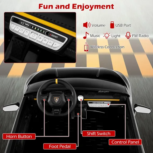 Miniatura 3 de Costzon Lamborghini con licencia. Auto de batería de 24V y 4WD de 2 plazas para niños con control remoto, vehículos eléctricos con luces LED