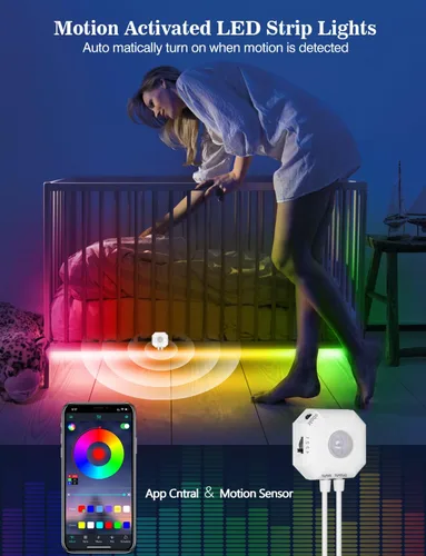 Miniatura 4 de Daymeet Luces con sensor de movimiento para debajo de la cama, tira de luces LED RGB activadas por movimiento de 9.8 pies con temporizador de Varios