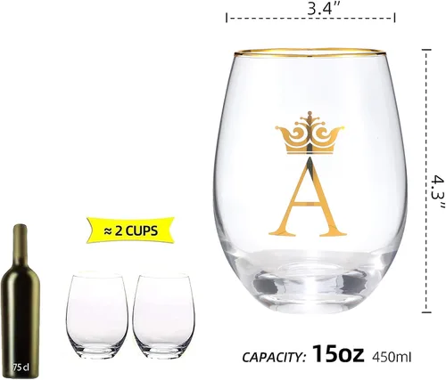 Miniatura 2 de Vaso de vino de 15 onzas con letra A, regalo personalizado con inicial, para boda, dama de honor, cumpleaños, graduación, para hombres y mujeres