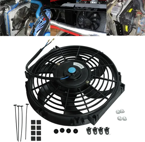 Ventilador delgado de 10 pulgadas para radiador eléctrico Push Pull Ventilador de refrigeración 12V 80w 800 CFM Kit de montaje universal negro (10
