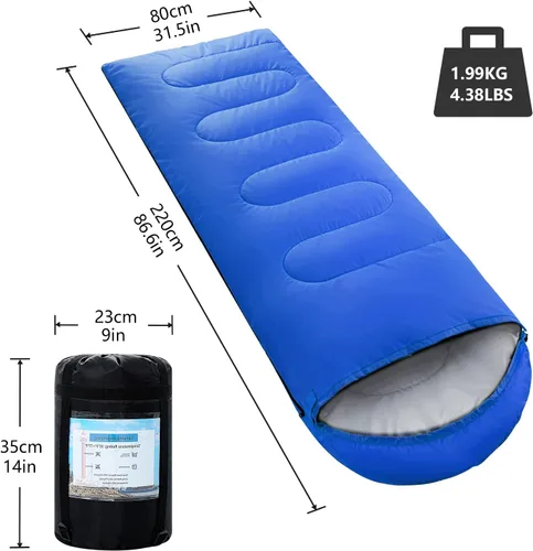 Miniatura 8 de Sacos de Dormir para Adultos, Niños y Niñas - Saco de Dormir Ligero Impermeable para Clima Cálido y Frío con Mochila Compacta, Ideal para 3-4 Azul