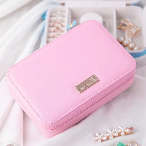 Miniatura 5 de SANQIANWAN Pequeña caja organizadora de viaje de joyería con estuche portátil de piel sintética para collares anillos aretes regalos para novia