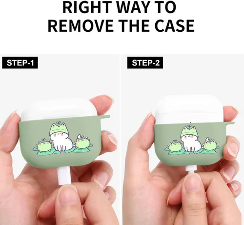 Miniatura 5 de Funda compatible con Airpods de 3ª generación, linda funda para Airpods 3, diseño de rana, protectora para mujeres y niñas con llavero para Apple