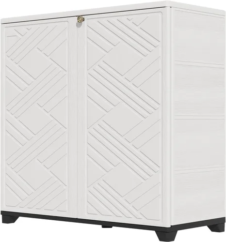 HOMSPARK Armario de almacenamiento para interiores y exteriores con puertas y 1 estante, caja de almacenamiento de plástico HDPE de 34 x 15 x 34