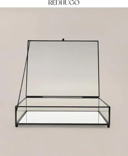Miniatura 8 de REDHUGO Cajas grandes de vidrio para exhibición hechas a mano, parte inferior con espejo, caja de joyería de cristal con tapa, para libros, fotos