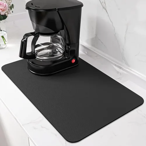 Miniatura 10 de PoYang Tapete de café extragrande de 31.5 x 17 pulgadas, accesorios de barra de café para encimera, tapete absorbente para secado de platos, Negro