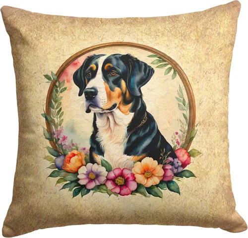 Miniatura 185 de Caroline's Treasures DAC2072PW1414 Affenpinscher and Flowers - Almohada decorativa de tela, lavable a máquina, para interiores y exteriores